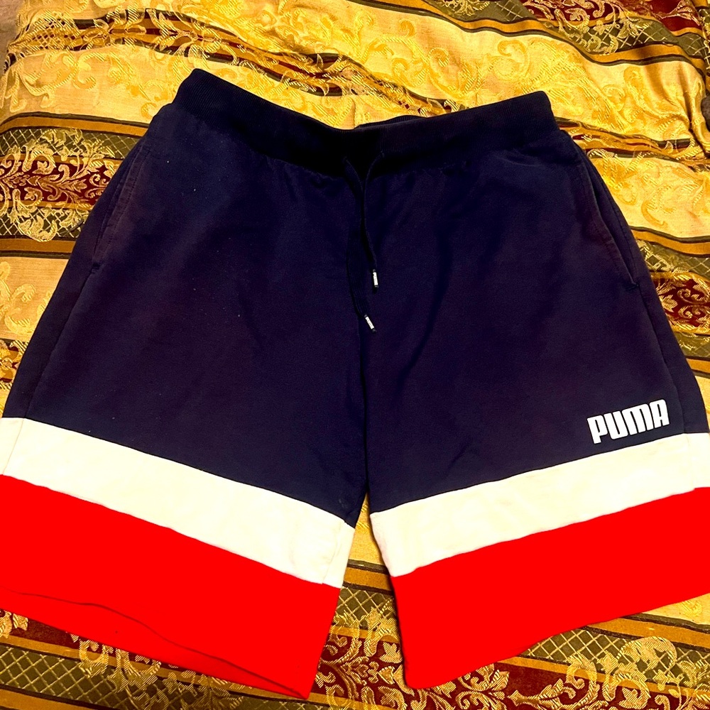 🔥VTG PUMA DRAWSTRING NAVY RED WHITE GYM SHORTS